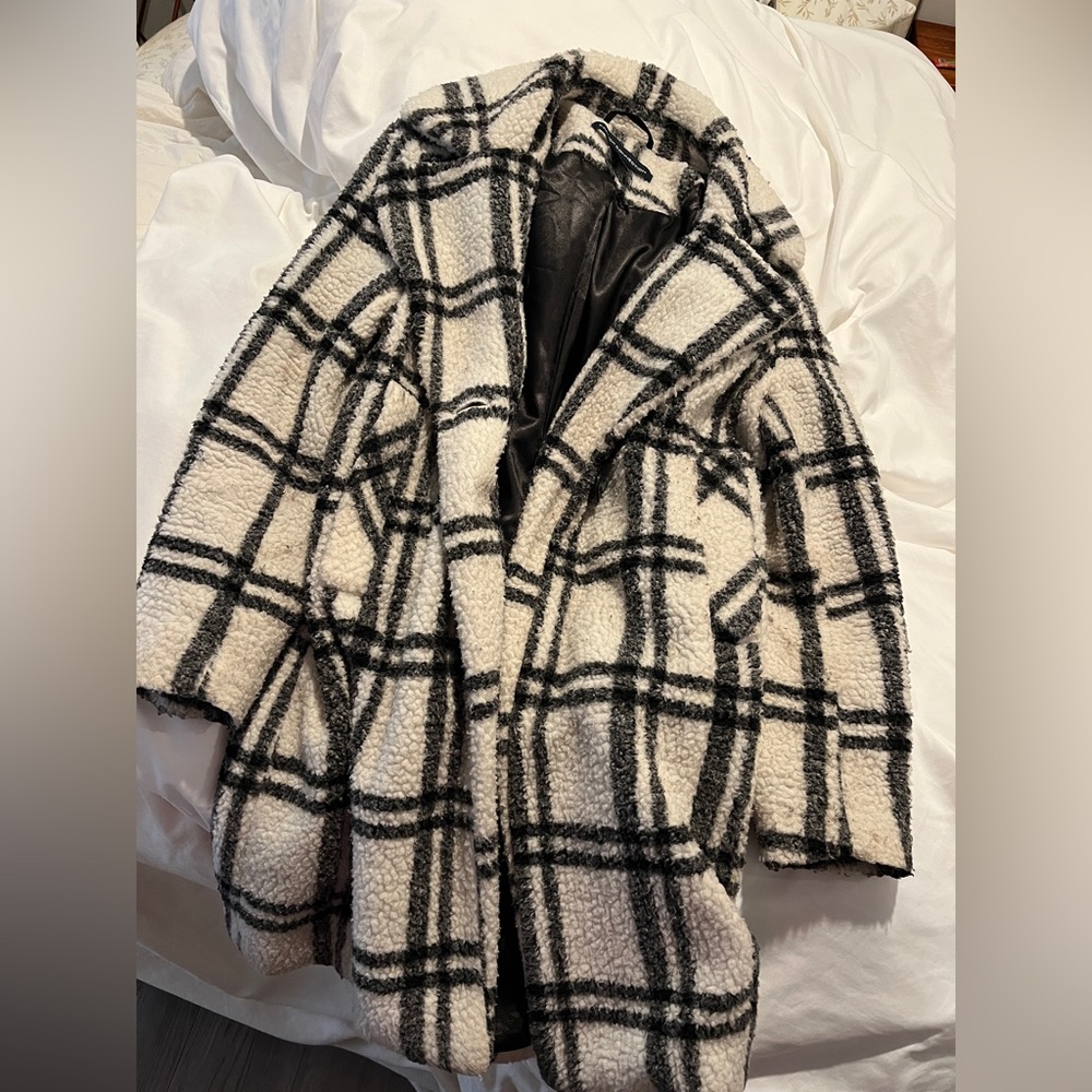 French Connection Plaid Women's Coat - Black and White